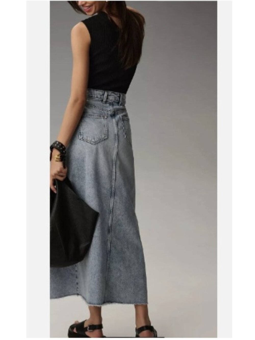 Anthropologie Pilcro Madi Front Slit Denim Maxi Skirt, Blue | Size 10 - Picture 3 of 6